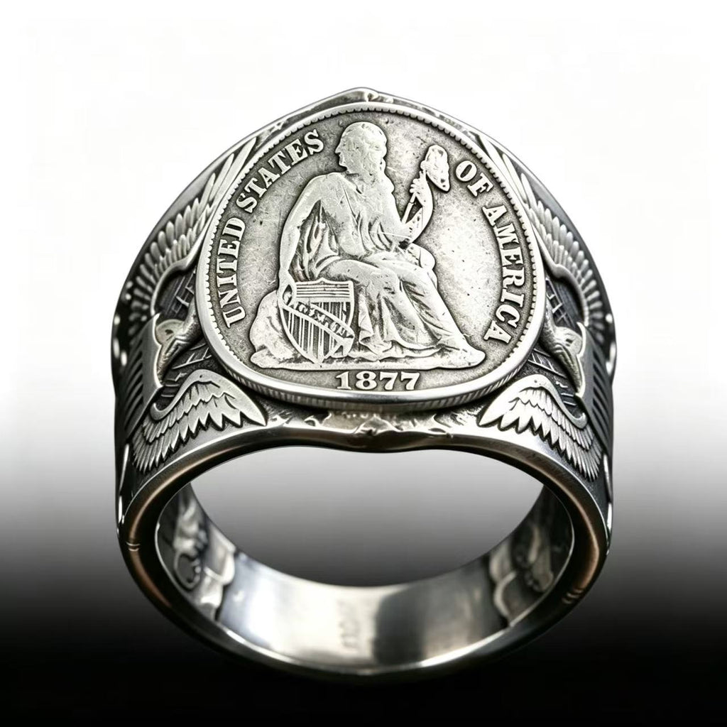 CoinRelic-Seated Statue of Liberty 1877 Dime Ring