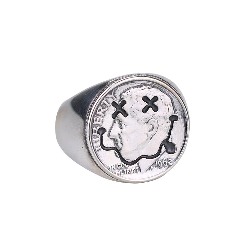 CoinRelic-Roosevelt Silver Coin Smiley Face Ring