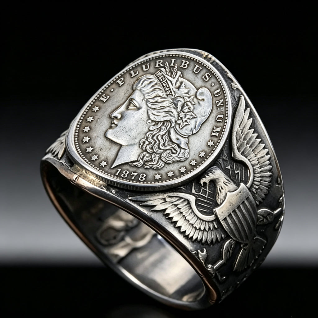 CoinRelic-1878 Liberty of the Americas Peace Coin Replica Ring