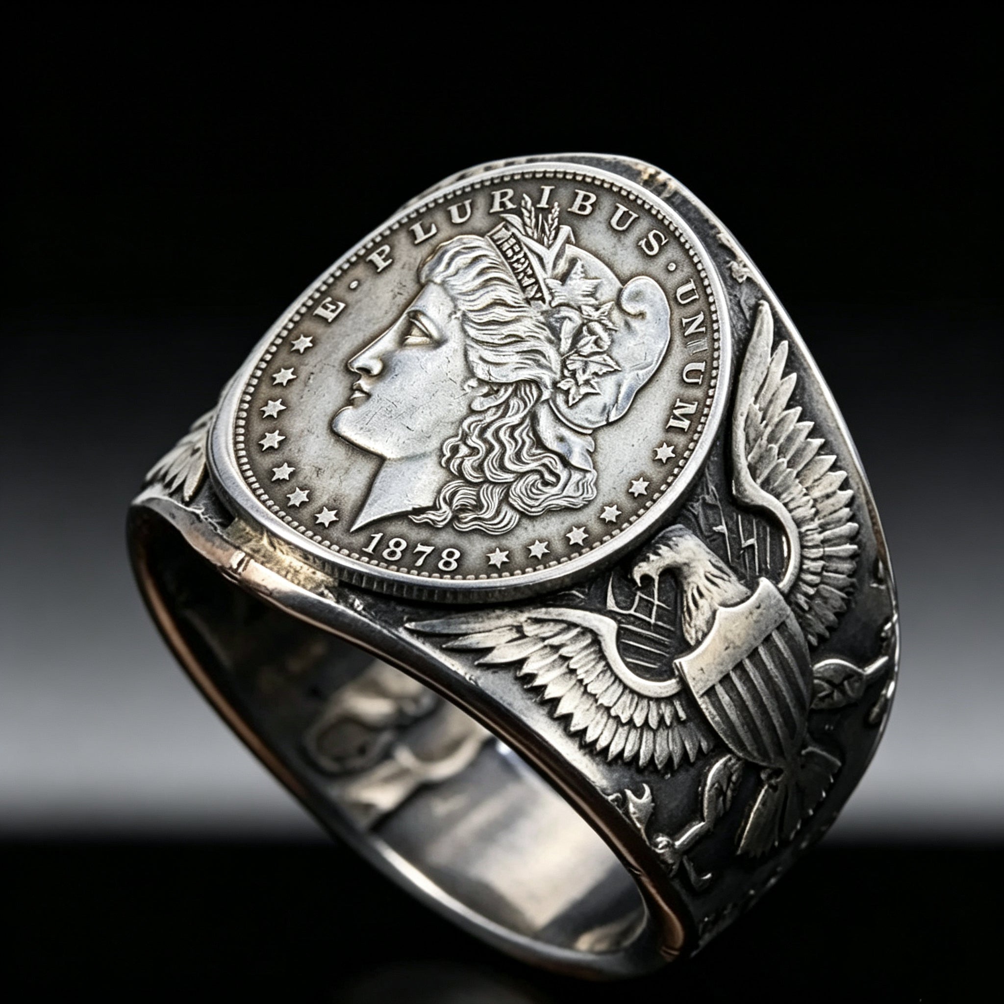 CoinRelic-1878 Liberty of the Americas Peace Coin Replica Ring
