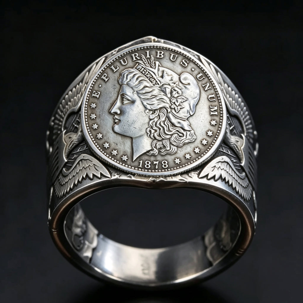 CoinRelic-1878 Liberty of the Americas Peace Coin Replica Ring