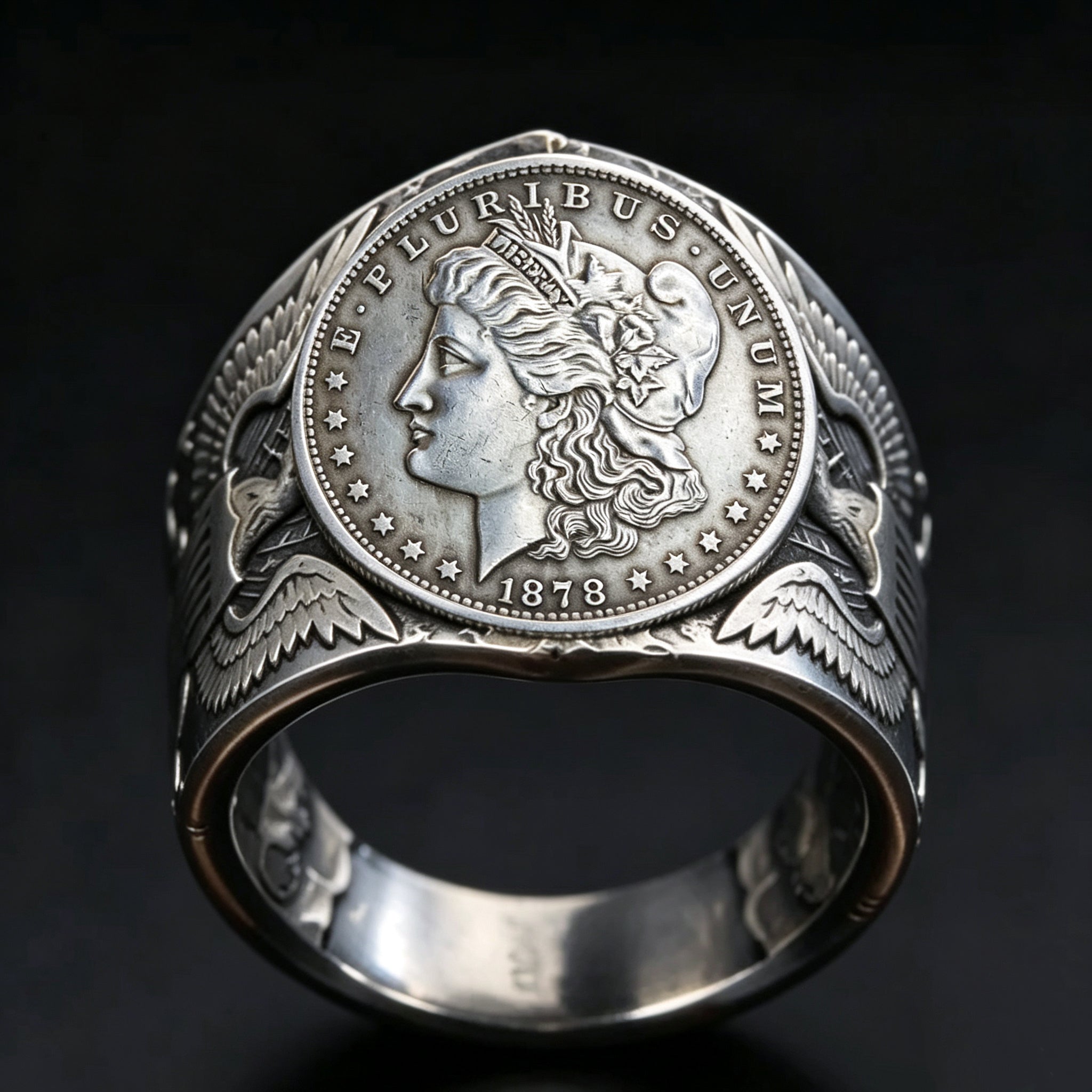 CoinRelic-1878 Liberty of the Americas Peace Coin Replica Ring