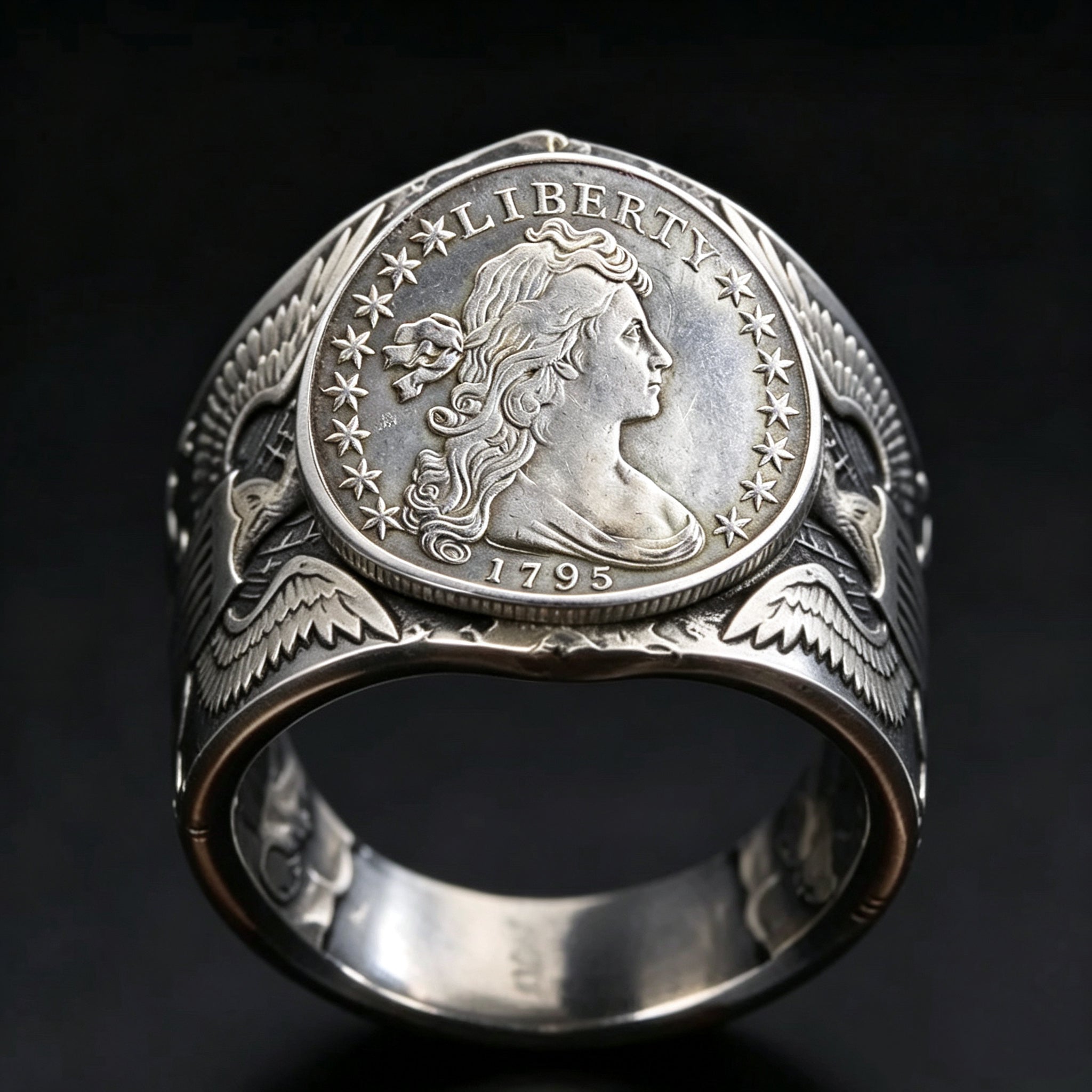 CoinRelic-1795 Liberty of the Americas Peace Coin Replica Ring