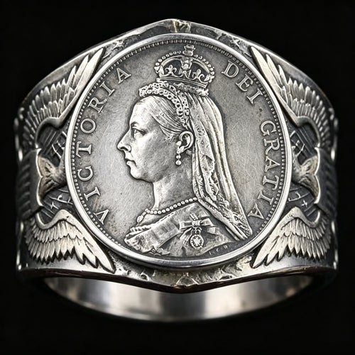 CoinRelic-1889 British 1 Florin Silver Coin Ring