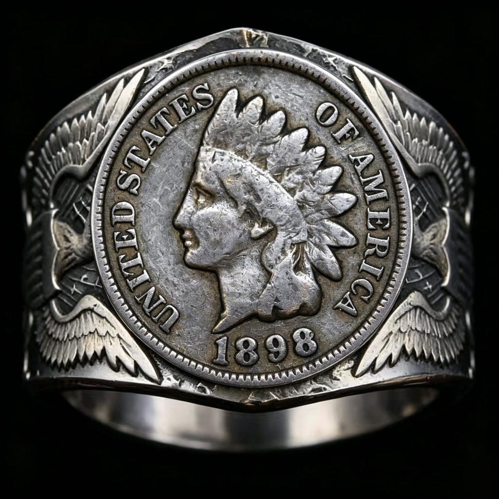 CoinRelic-19th-century American Indian head bronze one-cent Coin Ring