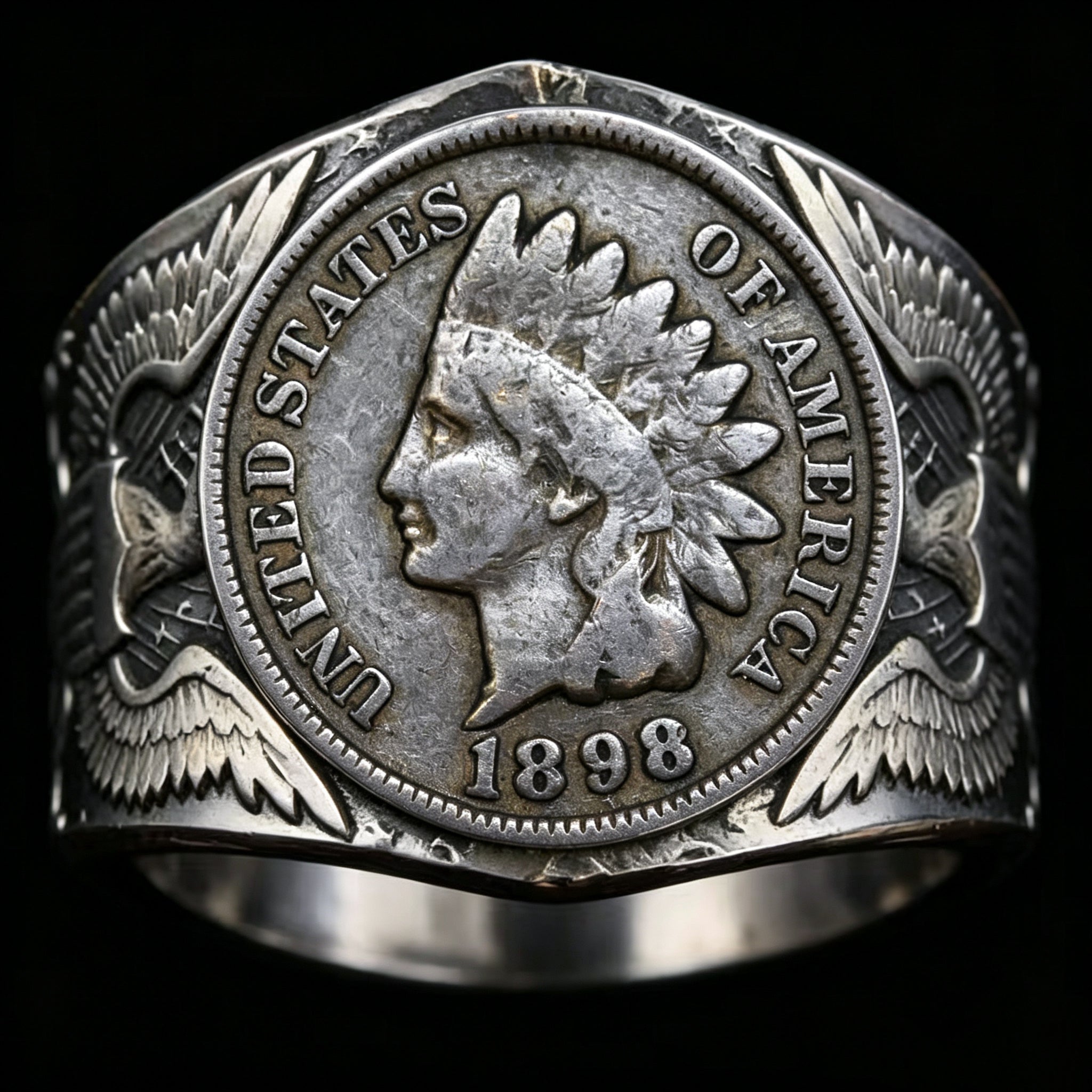CoinRelic-19th-century American Indian head bronze one-cent Coin Ring