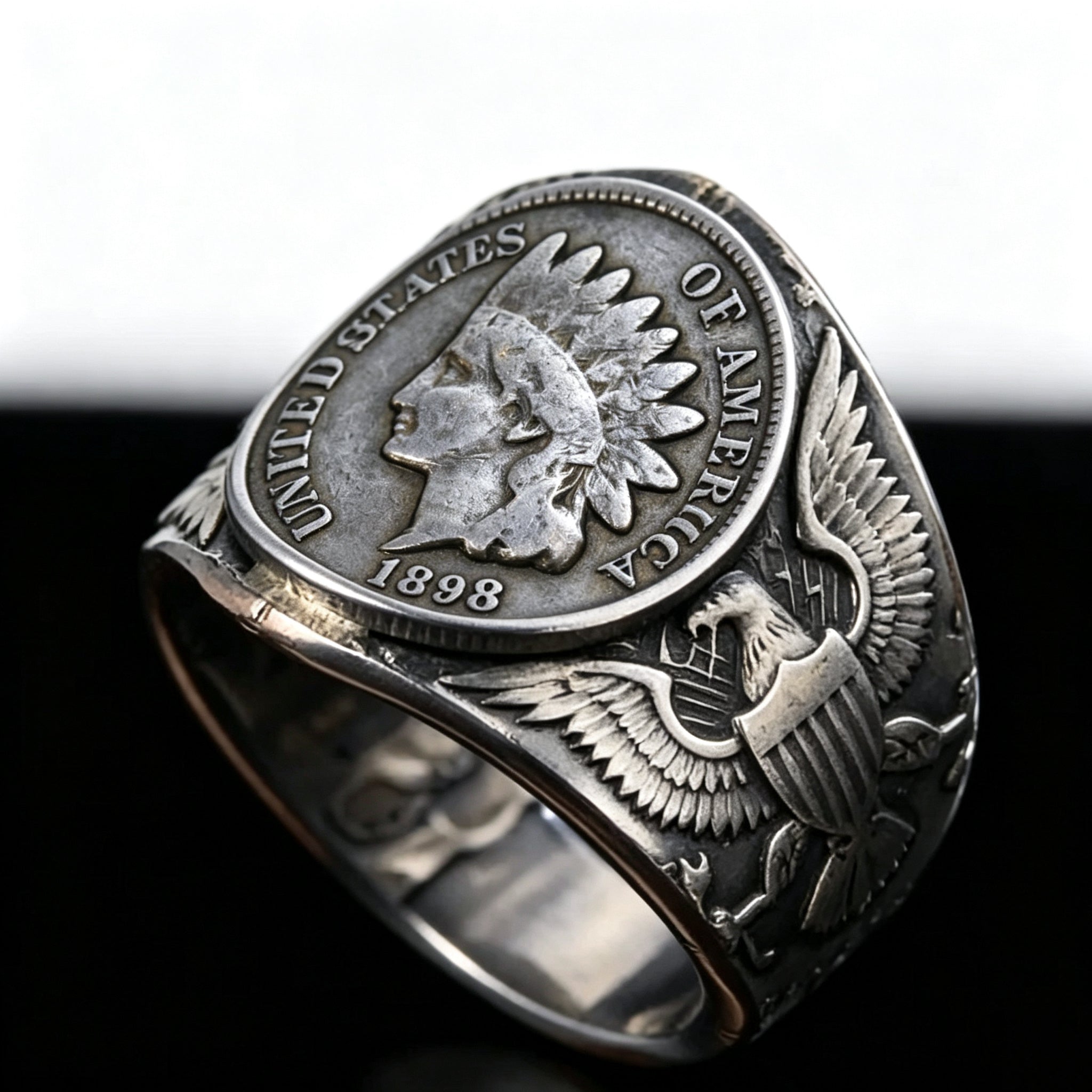 CoinRelic-19th-century American Indian head bronze one-cent Coin Ring