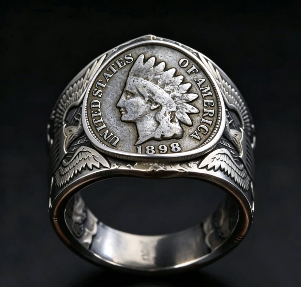 CoinRelic-19th-century American Indian head bronze one-cent Coin Ring