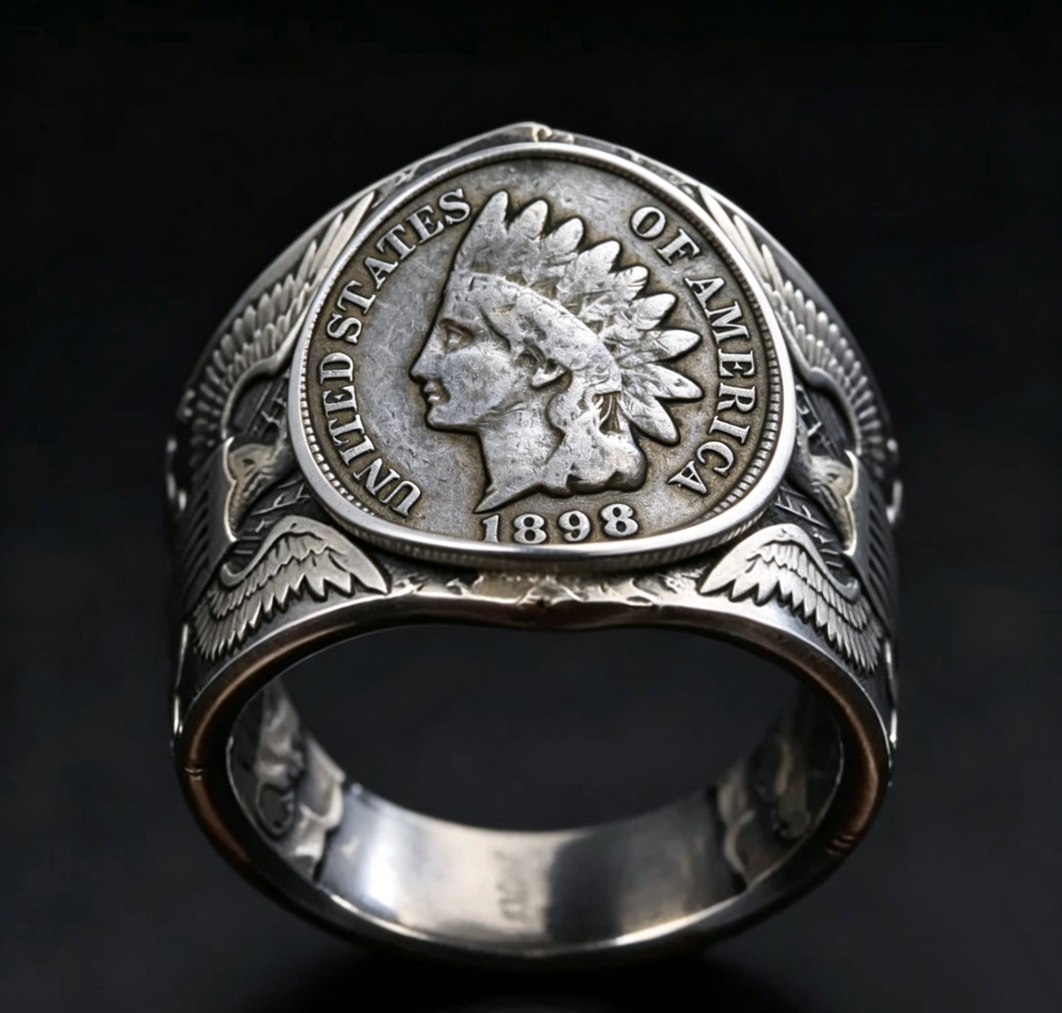 CoinRelic-19th-century American Indian head bronze one-cent Coin Ring
