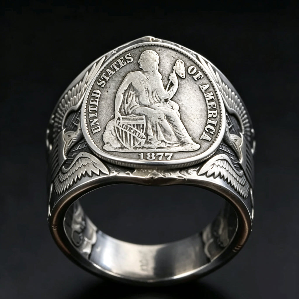 CoinRelic-Seated Statue of Liberty 1877 Dime Ring