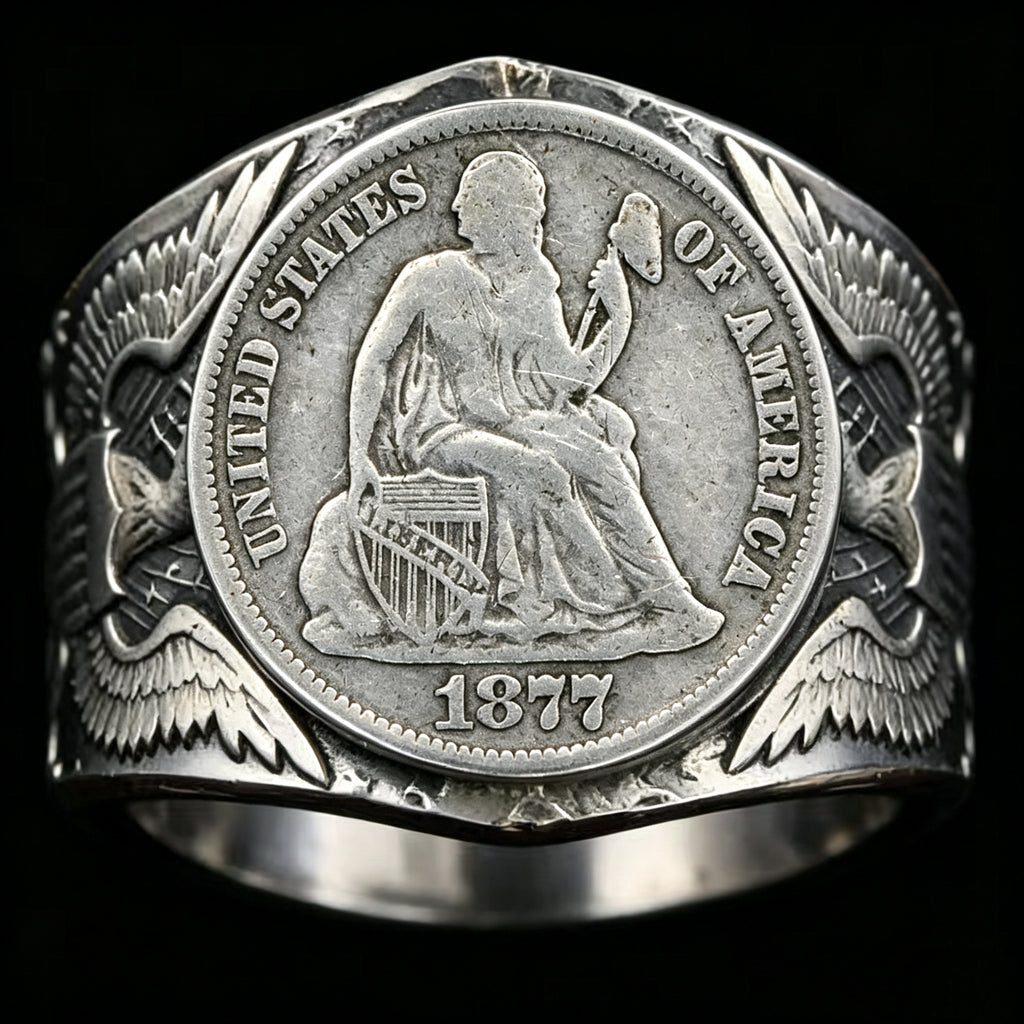 CoinRelic-Seated Statue of Liberty 1877 Dime Ring