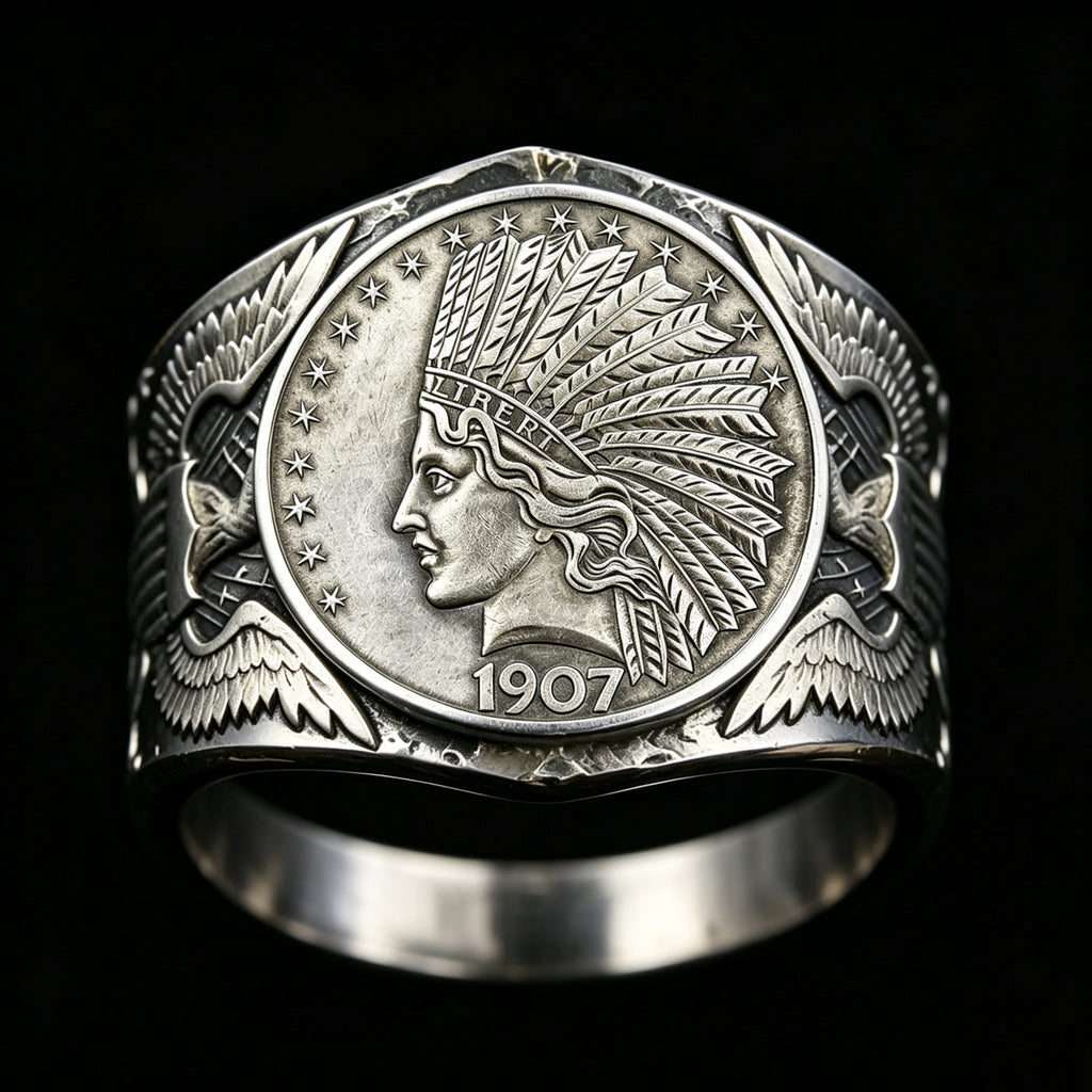CoinRelic-Antique Statue of Liberty Indian Head Ten Dollar Coin Ring
