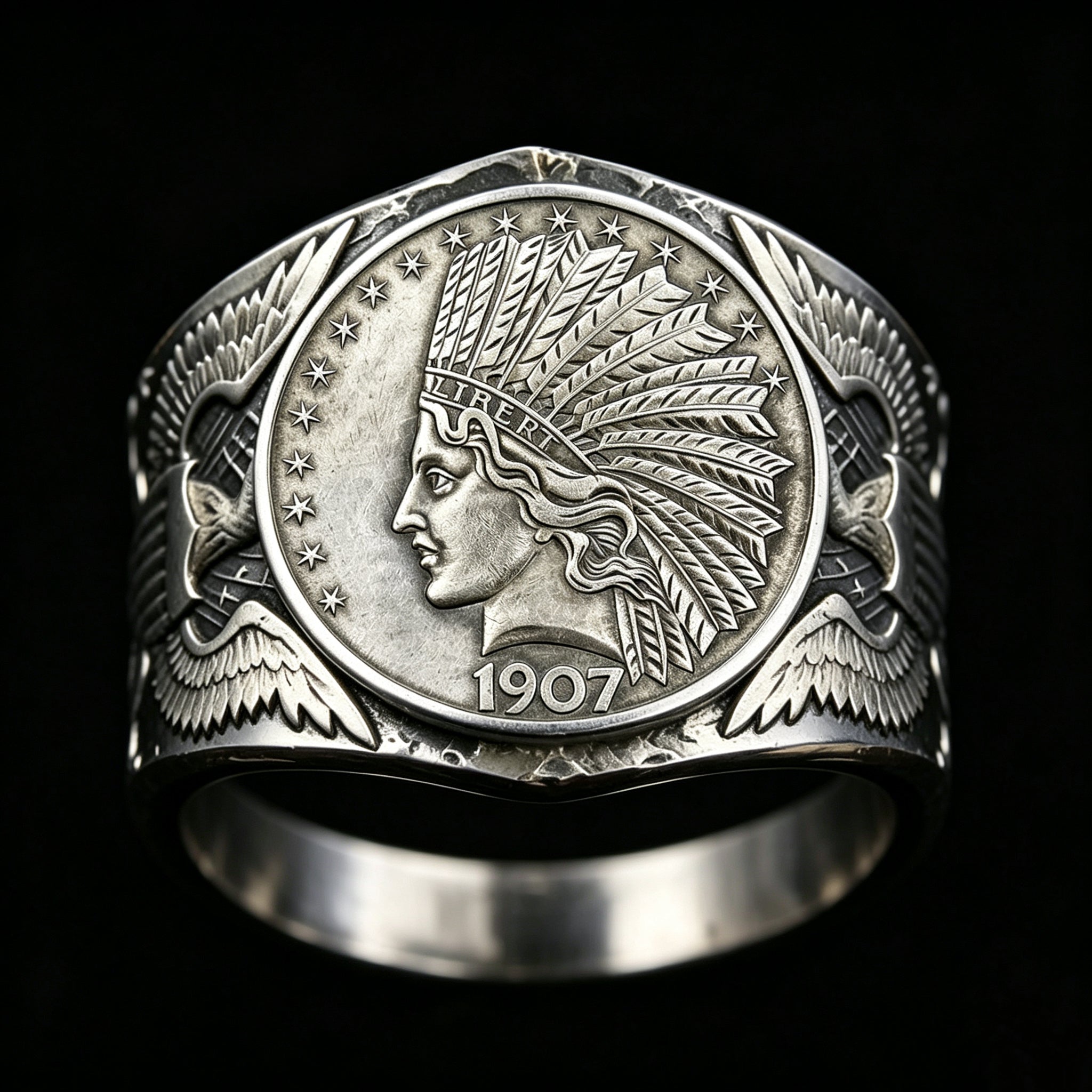 CoinRelic-Antique Statue of Liberty Indian Head Ten Dollar Coin Ring