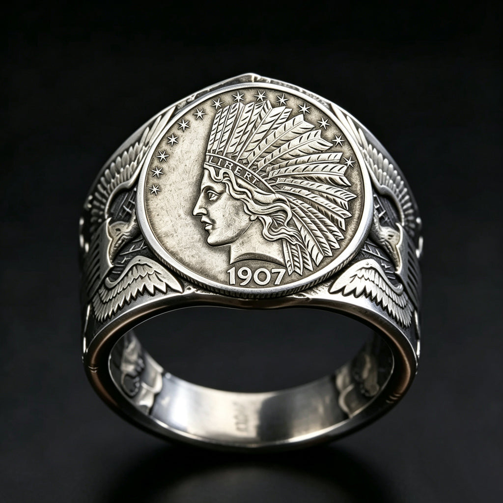 CoinRelic-Antique Statue of Liberty Indian Head Ten Dollar Coin Ring