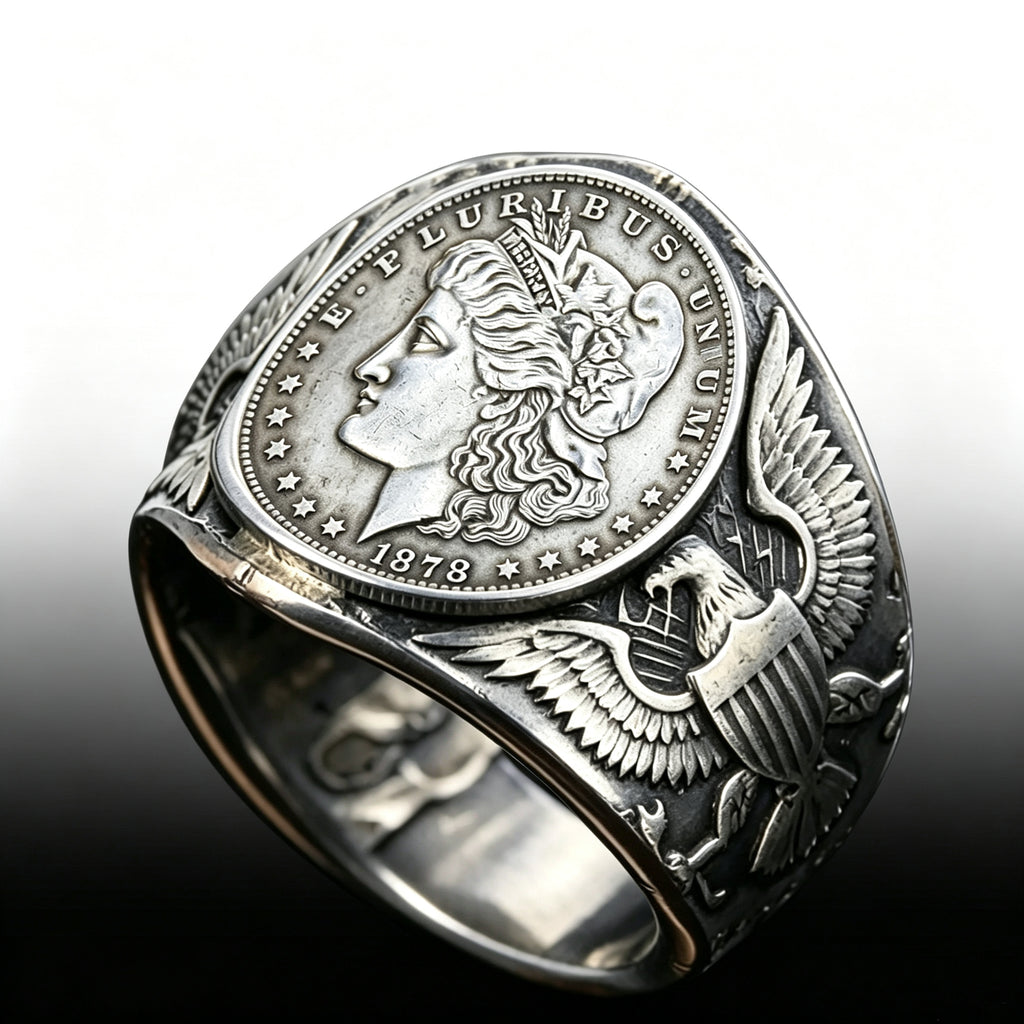 CoinRelic-1878 Liberty of the Americas Peace Coin Replica Ring