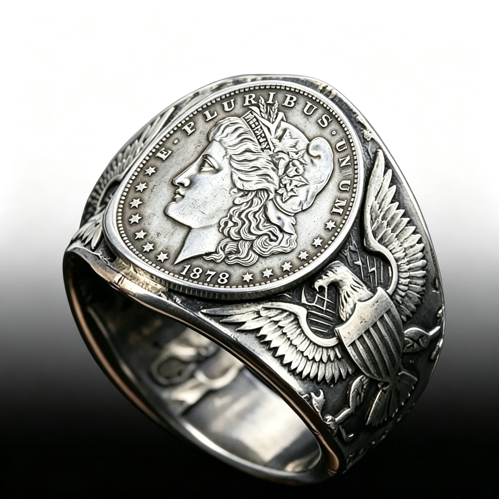 CoinRelic-1878 Liberty of the Americas Peace Coin Replica Ring