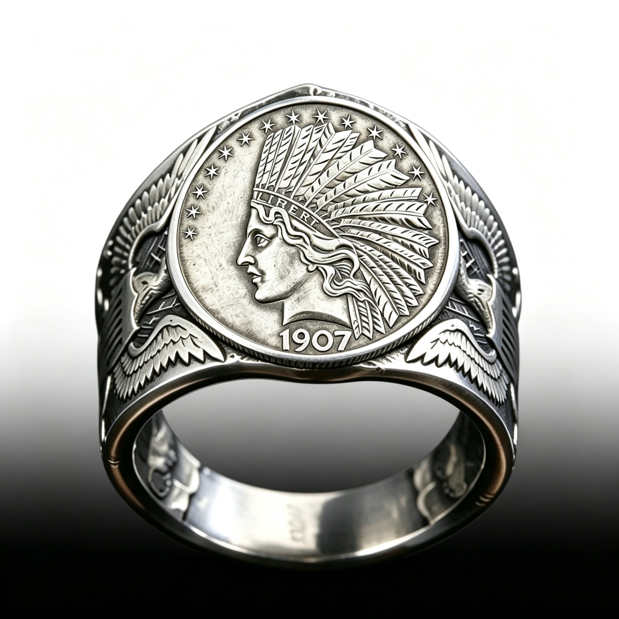 CoinRelic-Antique Statue of Liberty Indian Head Ten Dollar Coin Ring